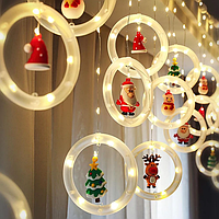Рождественская гирлянда Штора Кольцо с фигурками 3м мультиколор 10 LED, Электрогирлянда праздничная на окно
