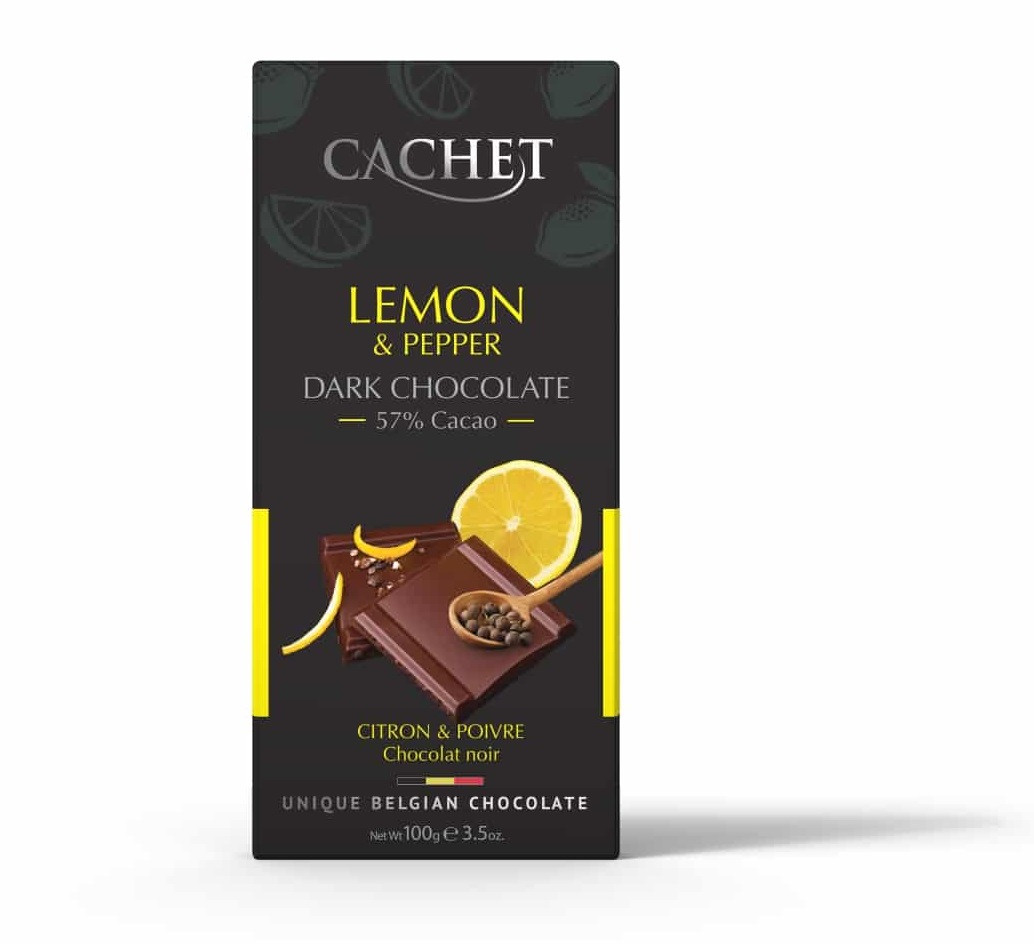 Шоколад чорний Cachet (Кашет) 57 % какао з лимоном і перцем 100 г Бельгія (опт 3 шт))