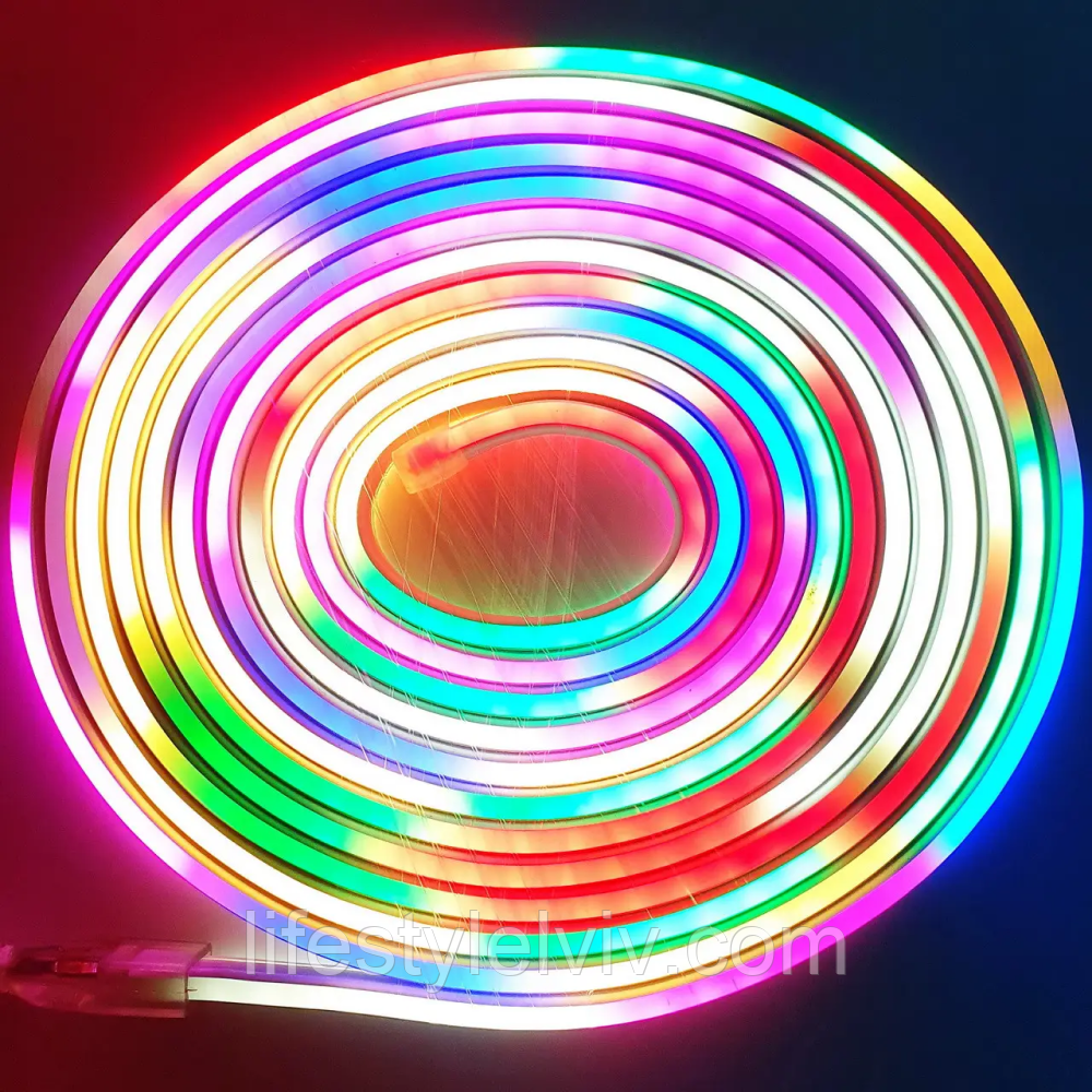 Неонова стрічка 5м, LED NEON multi with function, 12V-220V / Силіконове різнокольорове підсвічування / LED стрічка