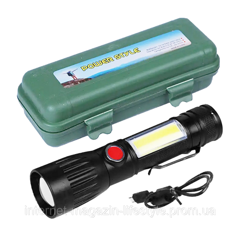 Ліхтар ручний BL-645S-XPE+COB, Li-Ion, mircoUSB + zoom / Акумуляторний світлодіодний ліхтарик з бічним світлом