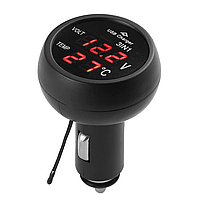Часы автомобильные в прикуриватель VST-706-4, с USB и подсветкой / Автомобильный вольтметр с термометром