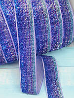 Бархатная лента с люрексом 2,5 см, цвет-сине-фиолетовый, метр