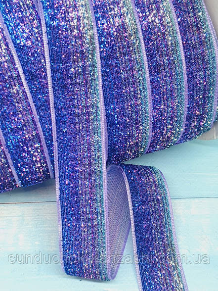 Оксамитова стрічка з люрексом 2,5 см, колір-синьо-фіолетовий, метр