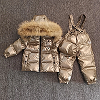 Зимовий дитячий пуховий костюм з комбінезоном (натуральне хутро) на холодну зиму качиний пух 86