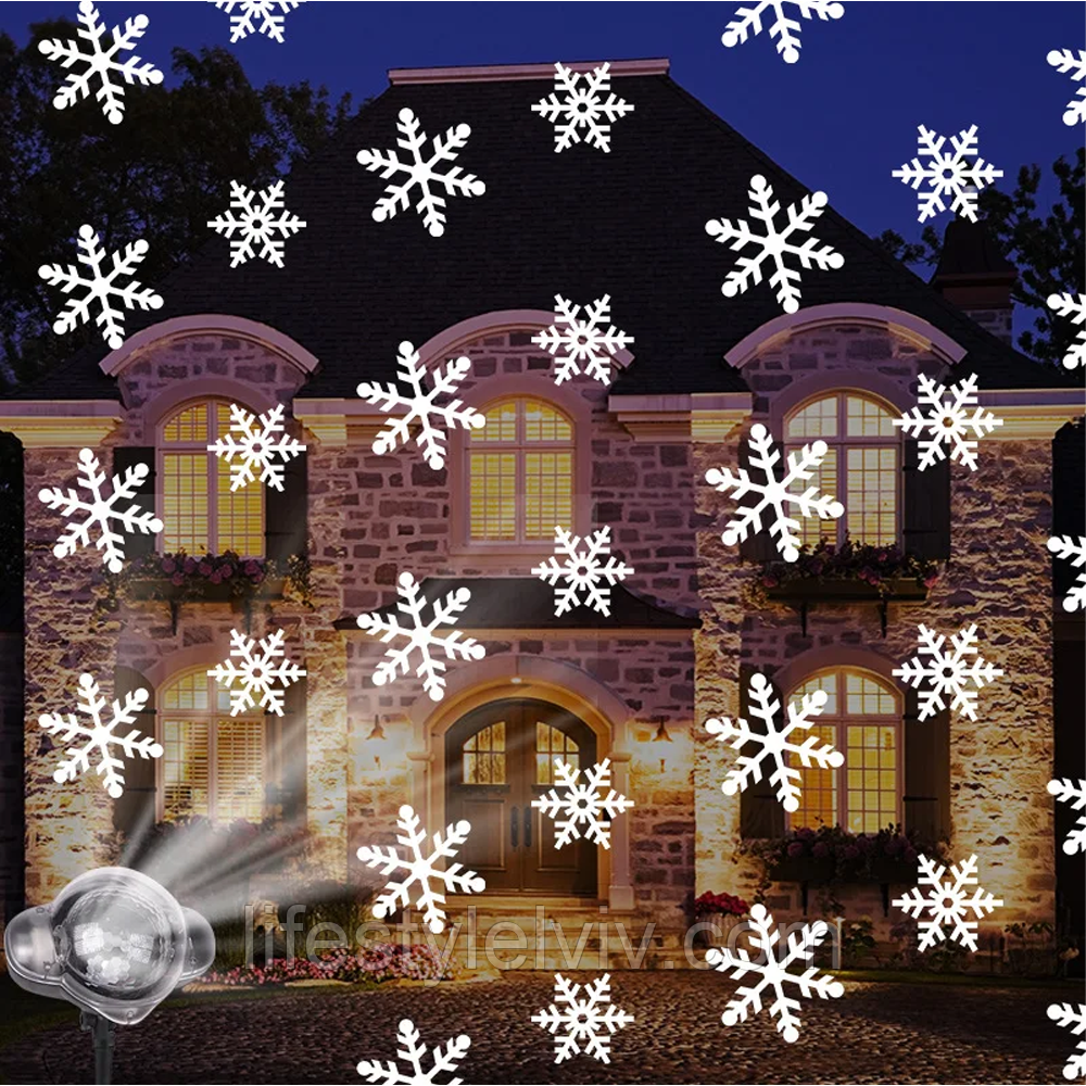 Уличный лазерный проектор LED, Снегопад, с пультом, Белый цвет / Светодиодный новогодний лазерный прожектор - фото 9 - id-p2002420528