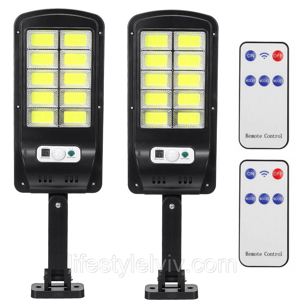 Комплект 2 шт Вуличний LED ліхтар на сонячній батареї BK-128B-12COB + Пульт / Ліхтарі з датчиком руху