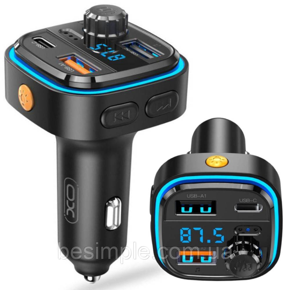 FM модулятор 2хUSB/Type-C, XO BCC08, з дисплеєм / Автомобільний FM трансмітер з Bluetooth та швидкою зарядкою