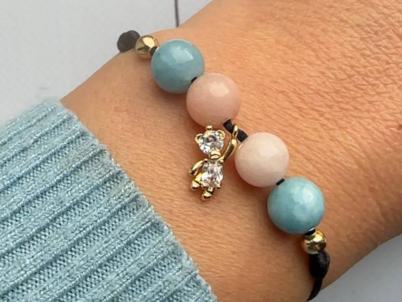 Браслет Ведмедик із морганітом 8 мм, фото 1