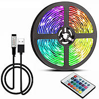 Светодиодная лента с пультом 5 м, RGB, с USB, TV LED Strip CB-5050 / Силиконовая умная лента для телевизора