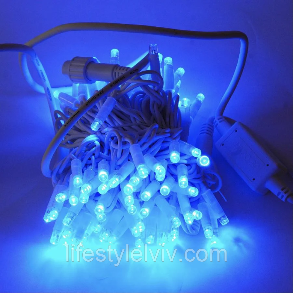 Вулична гірлянда нитка на 10 м, 100LED + з'єднувач, Xmas, Синя / Новорічна гірлянда для вулиці