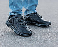Кроссовки мужские кожаные Adidas Ozweego /Адидас Озвего Черные кроссовки для спорта и отдыха
