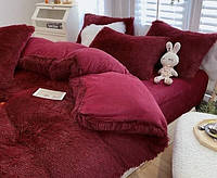 Велюровое постельное белье с травкой евро комплект Теплое постельное белье бордовое на большую кровать