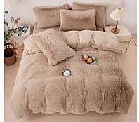 Велюровое постельное белье с травкой евро комплект Теплое постельное белье бежевое на большую кровать