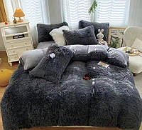 Велюровое постельное белье с травкой евро комплект Теплое постельное белье графитовое на большую кровать