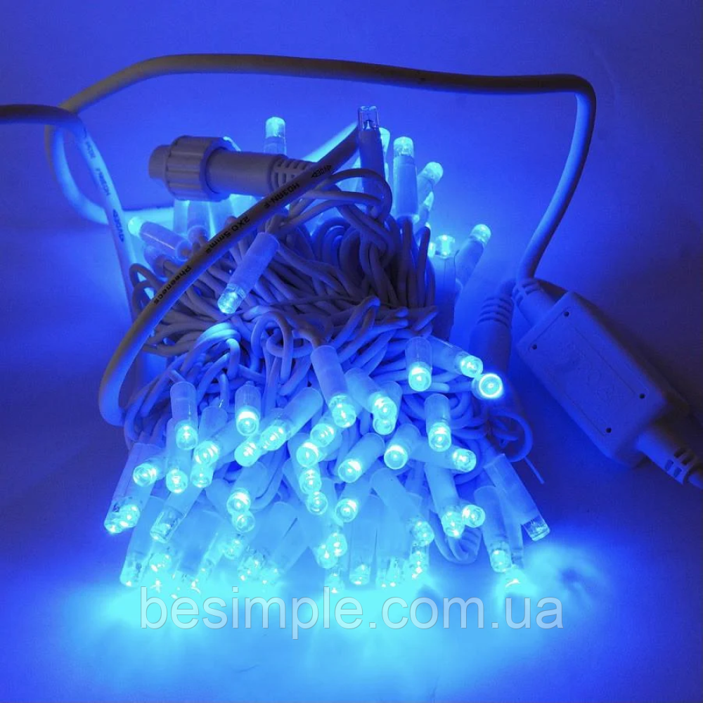Гірлянда Нитка від мережі на 10 м, 100LED + з'єднувач, Xmas, Синя / Новорічна гірлянда для вулиці