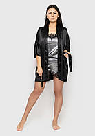 Комплект Синди тройка шелк халат+майка+шорты Ghazel 17111-07 Черный халат Серый комплект 42 TP, код: 7358484