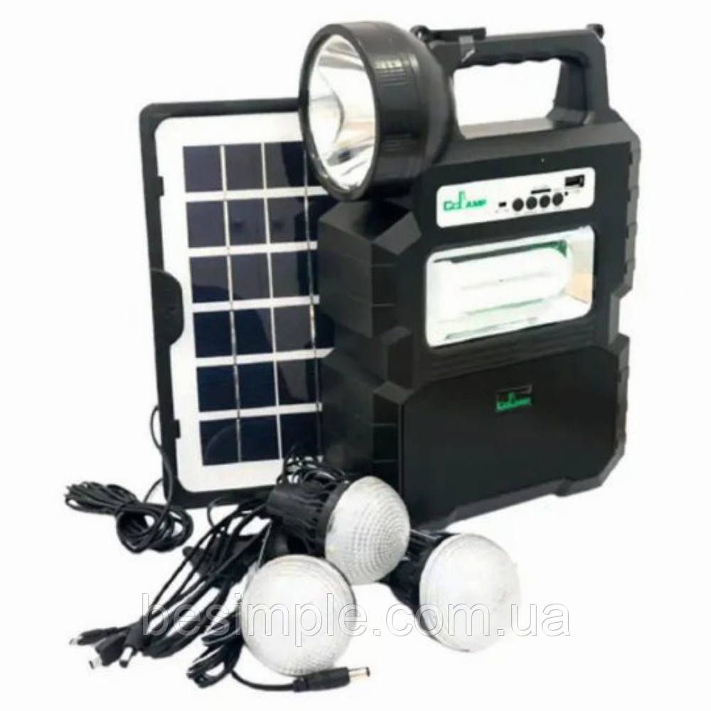 Ліхтар із сонячною панеллю CL-810, з PowerBank + 3 лампи / Акумуляторний ліхтар із Bluetooth та FM, фото 1