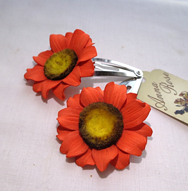 Шпилька тик так з квітами з фоамірану ручної роботи "Помаранчева гербера"-купити-в інтернет-магазині AnnaRose