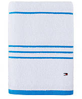 Полотенце TOMMY HILFIGER банное Modern American Solid Cotton Bath Towel белое голубая полоска