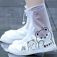 Чохли Бахили для захисту взуття від дощу з принтом Ведмедик багаторазовий М Білий Хіт продажу!