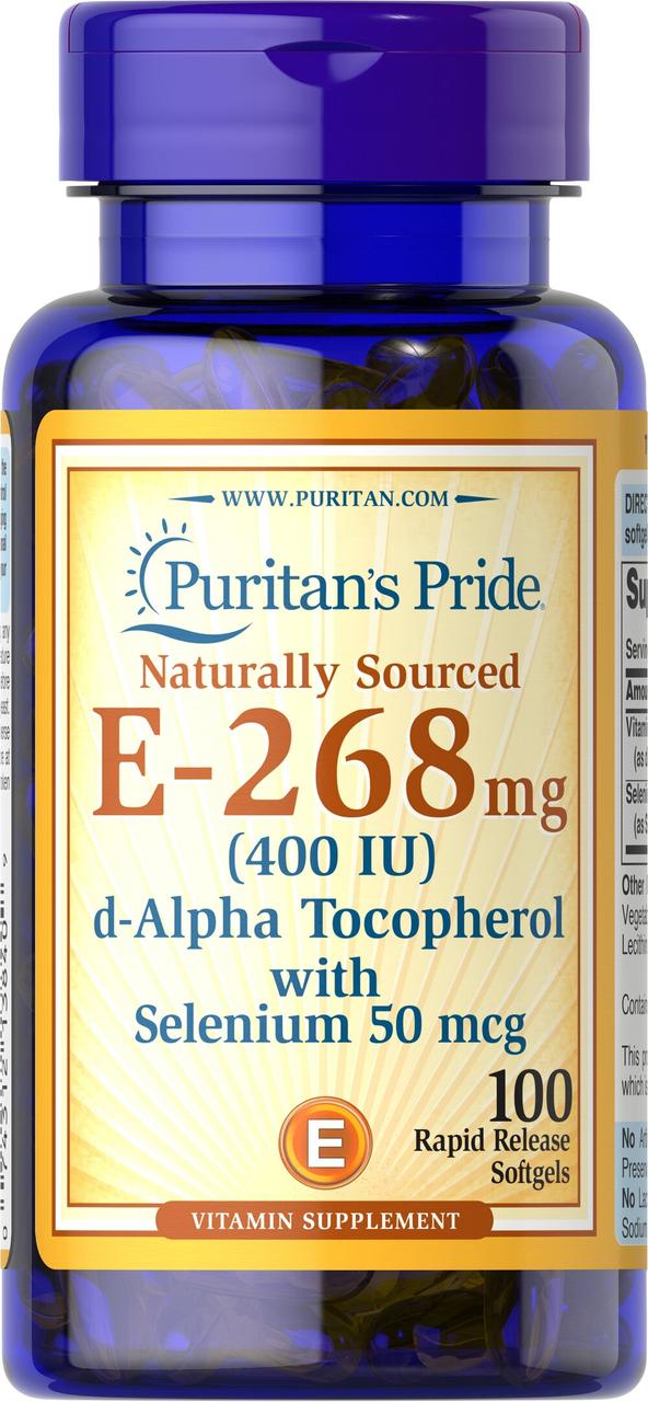 Вітамін Е с селеном натуральний, Vitamin E-with Selenium, Puritan's Pride, 400 MО, 100 гелевих капсул