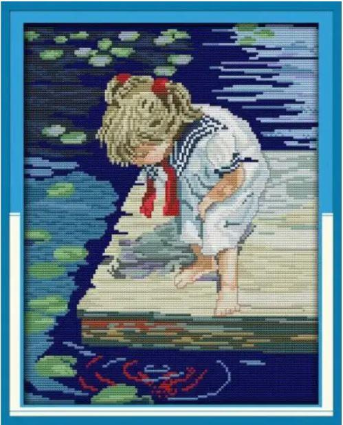 Набір для вишивання за нанесеною на канву схемою "Lakeside girl ".AIDA 14CT printed , 30*37 см