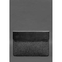 Чехол-конверт с клапаном кожа+фетр для MacBook 14" Черный Crazy Horse