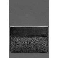Чехол-конверт с клапаном кожа+фетр для MacBook 15" Черный Crazy Horse