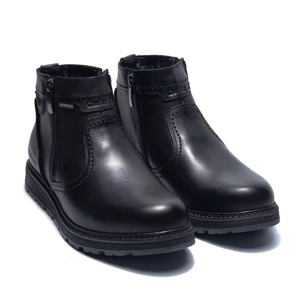 Чоловічі шкіряні зимові черевики чорні Kristan clasic black