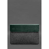 Чехол-конверт с клапаном кожа+фетр для MacBook 14" Зеленый Crazy Horse