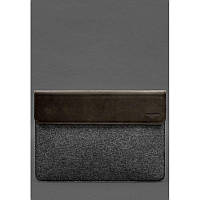 Чехол-конверт с клапаном кожа+фетр для MacBook 15" Темно-коричневый Crazy Horse