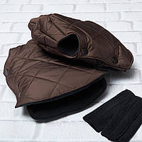 Муфта рукавички раздельные, на коляску / санки, универсальная, для рук, черный флис (цвет - коричневый)