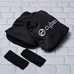 Муфта рукавички роздільні, на коляску / санки, універсальна, для рук, чорні з вишивкою Cybex