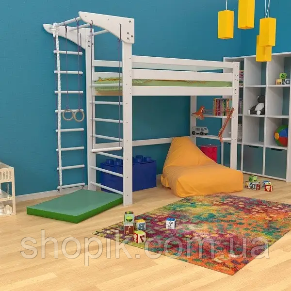 Дитяче ліжко горище (babyson 12) 80x190 см, Дитячі ліжка зі спортивним куточком Shopik
