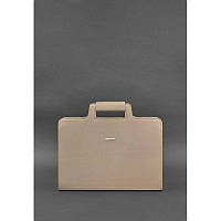 Женская кожаная сумка для ноутбука и документов светло-бежевая