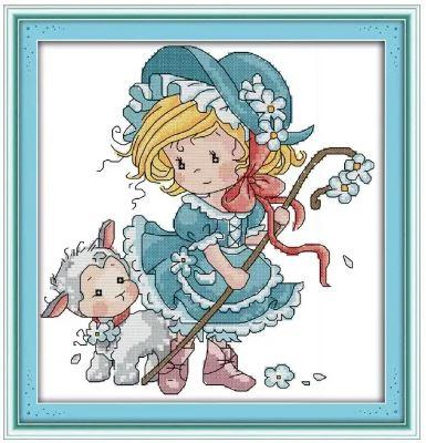 Набір для вишивання за нанесеною на канву схемою"Shepherdess". AIDA 14CT printed 20*21 см