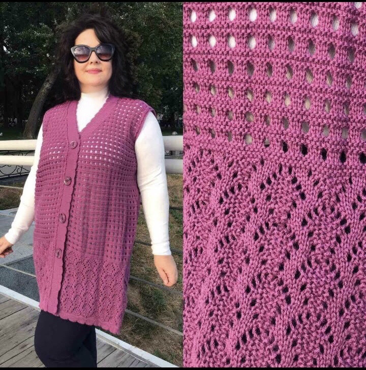 Жіночий жилет в'язаний безрукавка бузковий ( з 50 по 64 розмір)