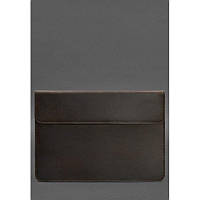 Кожаный чехол-конверт на магнитах для MacBook 15-16 дюйм Темно-коричневый Crazy Horse