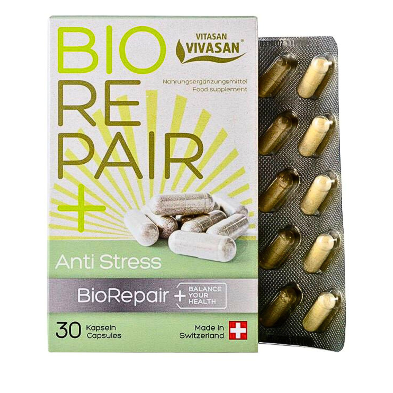 Biorepair+ Antistress: пробіотична захист від стресу та підтримка для травлення, Вівасан, Швейцарія, 30 капсул