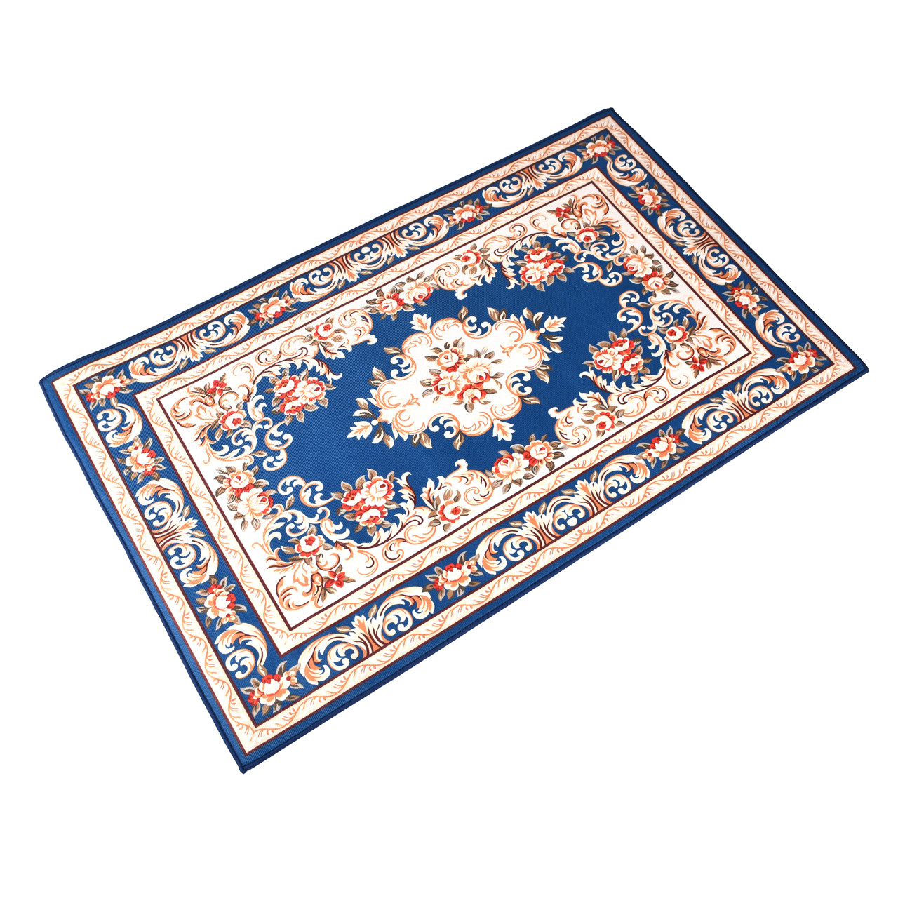 Безворсовий килим Золоте століття 70х120 см, невеликий килимок без ворсу з прогумованим покриттям, синій, фото 1