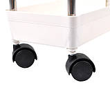 Вузька полиця на колесиках, етажерка стелаж на 3 полиці на колесах з гачками для кухні та ванної біла, фото 3