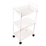 Етажерка мобільна на колесиках, полиця органайзер триярусна пластикова 40х25,5х72 см, біла, фото 2