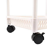 Етажерка мобільна на колесиках, полиця органайзер триярусна пластикова 40х25,5х72 см, біла, фото 3