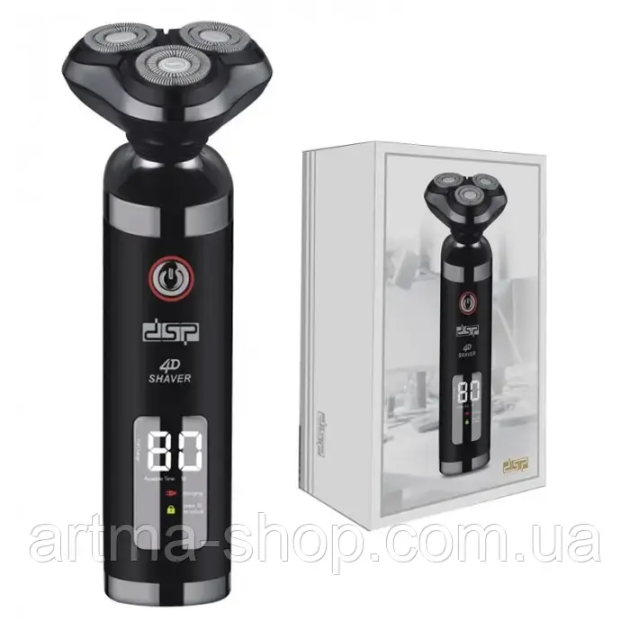 Електробритва для чоловіків роторна для гоління з головками, що плавають DSP Потужність 3 Вт, чорна (60078), фото 1