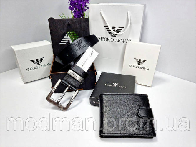 Ремень Armani, Кошелек кожаный Армани, Подарочный набор Armani, Кожаный ...