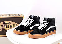 Чоловічі зимові кеди Vans Old Skool High Black White Gum Winter Fur (чорні) високі теплі кеди 11066 Ванс