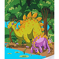 Живопис розпис картина за номерами для дітей Динозаври коло берега розміром 30х30 см (ES172) без лаку