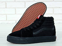 Мужские зимние кеды Vans Old Skool High Total Black Winter Fur (черные) высокие теплые кеды 11065 Ванс