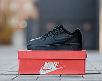 Мужские утепленные кожаные кроссовки на меху "Nike Air Force" Winter Black