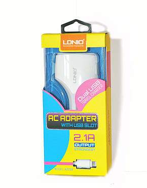 Сетевое зарядное 2 USB+ кабель iPhone 5/6 LDNIO, фото 2
